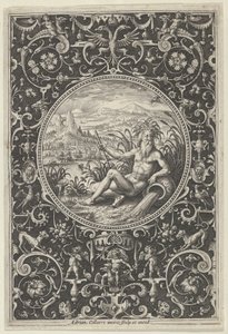Neptuno en un marco decorativo con grotescos, del Juicio de Paris