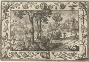 Malas hierbas entre el trigo Paisajes con escenas bíblicas, mitológicas y escenas de caza (título de la serie) de Adriaen Collaert