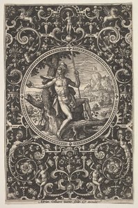 París en un marco decorativo con grotescos de Adriaen Collaert