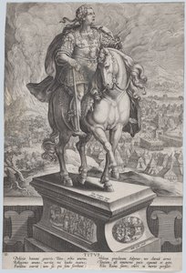 Estatua ecuestre de Tito, vista tres cuartos a la derecha, Monte Vesubio, ca. 1587-89 de Adriaen Collaert