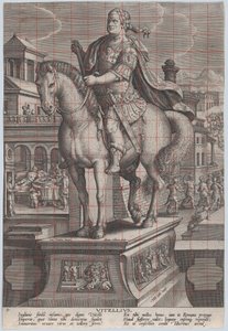 Placa 9: estatua ecuestre de Vitelio, vista tres cuartos a la izquierda, ca. 1587-89 de Adriaen Collaert