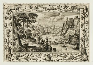 El bautismo de Cristo, de Paisajes con escenas del Antiguo y Nuevo Testamento y Escenas de caza de Adriaen Collaert