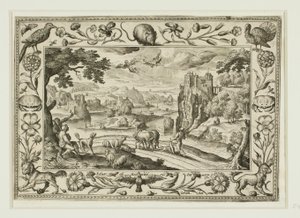 La caída de Ícaro, de Paisajes con escenas del Antiguo y Nuevo Testamento y Escenas de caza de Adriaen Collaert