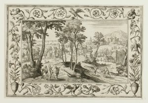 El viaje a Emaús, de Paisajes con escenas del Antiguo y Nuevo Testamento y Escenas de caza de Adriaen Collaert