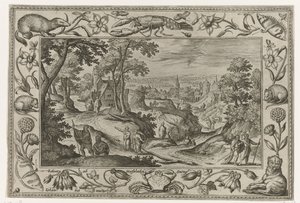 Radiodifusión de los Apóstoles Paisajes con escenas bíblicas, mitológicas y escenas de caza (título de la serie) de Adriaen Collaert