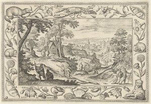 Radiodifusión de los Apóstoles Paisajes con escenas bíblicas, mitológicas y escenas de caza (título de la serie) de Adriaen Collaert