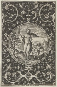 Venus y Cupido en un marco decorativo con grotescos, del Juicio de París..., c. 1580-1600