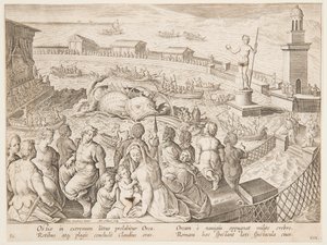 Caza de ballenas por el emperador Claudio en el puerto de Ostia, pl. 19 en la serie Venationes Ferarum, Avium, Piscium