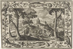 caza de lobos Paisajes con escenas bíblicas, mitológicas y escenas de caza (título de la serie) de Adriaen Collaert