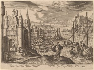 Jesús llamando a los apóstoles entre los pescadores de Adriaen Collaert after Hans Bol