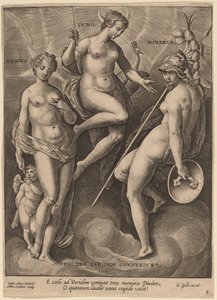 Venus, Juno y Minerva de Adriaen Collaert after Jan van der Straet