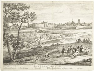 Vista de Bethune (hoja izquierda) Veuë de la Ville de Bethune en Artois (título sobre el objeto)