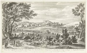 Gezicht op Saint Laurent de la Roche Vista de St. Laurent de la Roche y Bourg en el Franche Comté (título sobre el objeto) de Adriaen Frans Boudewyns