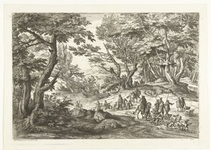 Paisaje con partida de caza Paisajes con cazadores (título de serie) de Adriaen Frans Boudewyns