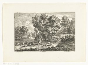 Paisaje con dos pastoras por un agua de Adriaen Frans Boudewyns