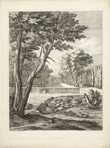 Paisaje con dos hombres junto a una fuente. de Adriaen Frans Boudewyns