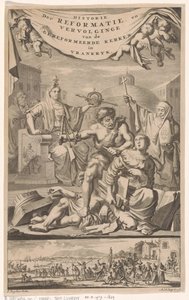 Iglesia reformada francesa atacada por un hombre con un azote
Portada de: E. Benoist, Historie der Gereformeerde Kerken van Vrankrijk, 1696 de Adriaen Haelwegh