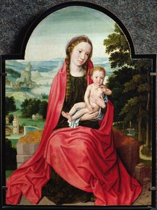 Virgen con el Niño Jesús sosteniendo una viola de Adriaen Isenbrandt or Isenbrant