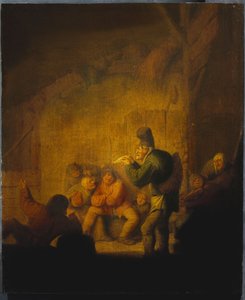 Interior de un granero con un bufón divirtiendo a sus compañeros, c.1632 de Adriaen Jansz. van Ostade