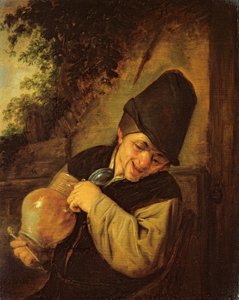 Un campesino sosteniendo una jarra y una pipa, c.1650-55 de Adriaen Jansz. van Ostade