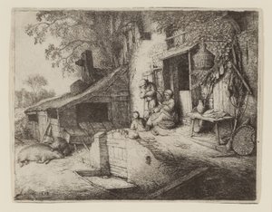 Junto a la puerta de la cabaña - La hilandera de Adriaen Jansz. van Ostade