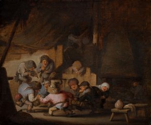 Enanos bailando en la posada de un granjero, c.1635 (óleo sobre madera) de Adriaen Jansz. van Ostade