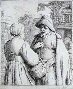 Hombre y mujer conversando (grabado) de Adriaen Jansz. van Ostade