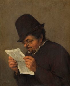 Viejo campesino leyendo un periódico, c.1647 de Adriaen Jansz. van school of Ostade