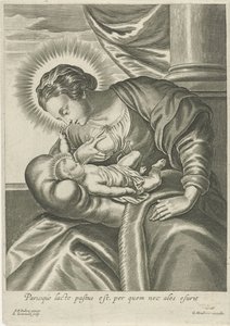María alimenta al niño Jesús de Adriaen Lommelin (attributed to workshop of)