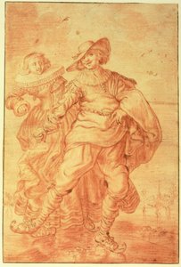 Una dama y un caballero patinando sobre hielo, c.1625 de Adriaen Pietersz van de Venne