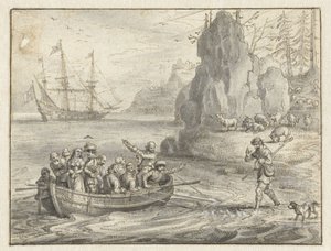 Celadón suplica a los piratas que le lleven junto a su esposa secuestrada, Galatea de Adriaen Pietersz van de Venne