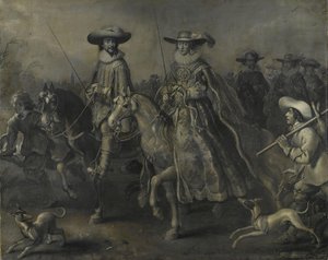 Federico V (1596-1632), elector del Palatinado, rey de Bohemia, y su esposa Isabel Estuardo (1596-1662) a caballo