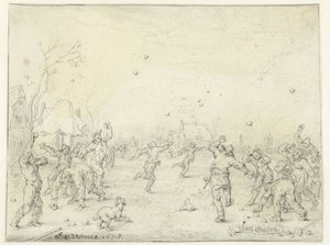 Hombres y Niños Lanzando Bolas de Nieve de Adriaen Pietersz van de Venne