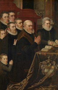 El Calvario y la familia de Gillis de Smidt y Maria de Deckere (óleo sobre tabla) de Adriaen Thomasz Key