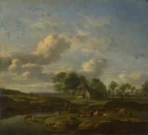 Paisaje con una granja junto a un arroyo, 1661 de Adriaen Velde van de