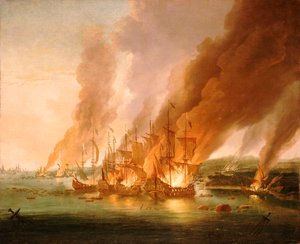 La batalla de La Hogue, 23 de mayo de 1692, finales del siglo XVII (óleo) de Adriaen van Diest