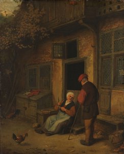 Una mujer destripando arenques frente a su casa de Adriaen van Ostade (copy after)