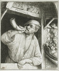 Panadero tocando su cuerno de Adriaen van Ostade