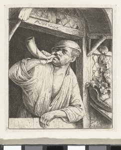 Baker toca un cuerno de Adriaen van Ostade