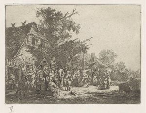 Campesinos bailando frente a una posada de Adriaen van Ostade