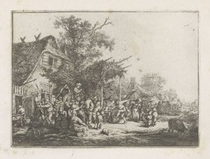 Campesinos bailando frente a una posada de Adriaen van Ostade