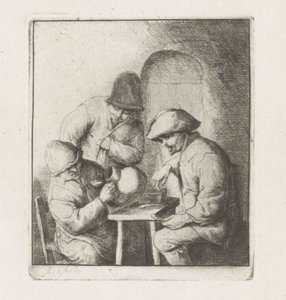 Tres hombres con una jarra vacía de Adriaen van Ostade