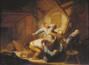 Holandés: Campesinos peleando en una posada de Adriaen van Ostade