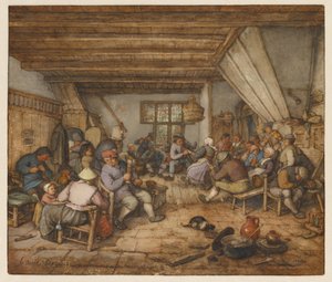 Campesinos de fiesta en una posada de Adriaen van Ostade