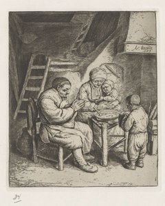 Familia en la mesa para la comida. de Adriaen van Ostade