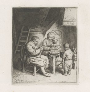 La familia reza antes de la comida. de Adriaen van Ostade