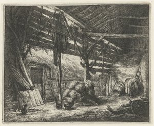 Interior de un granero de heno
El granero de heno de Adriaen van Ostade