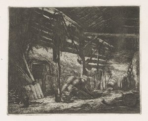 Interior de un granero de heno de Adriaen van Ostade