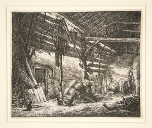 interior de un granero de Adriaen van Ostade