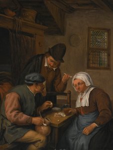 Interior con campesinos jugando a las cartas de Adriaen van Ostade